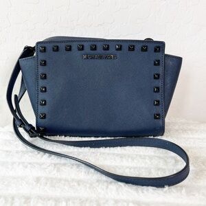 Michael Kors Selma Stud Medium Navy Saffiano Leather Messenger CrossbodyBag